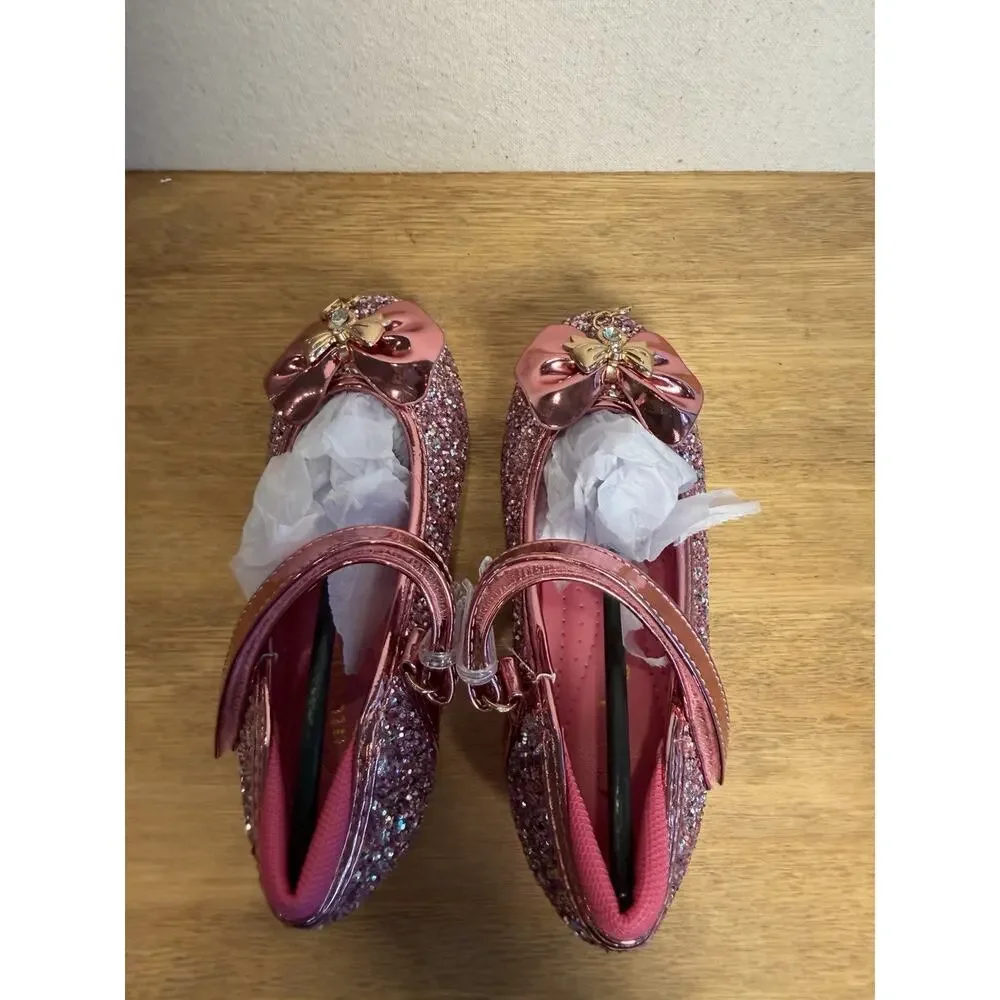 Cutedog Girls Glitter Mary Jane Dress Shoes Pink Bow Hearts US Size 8 New
